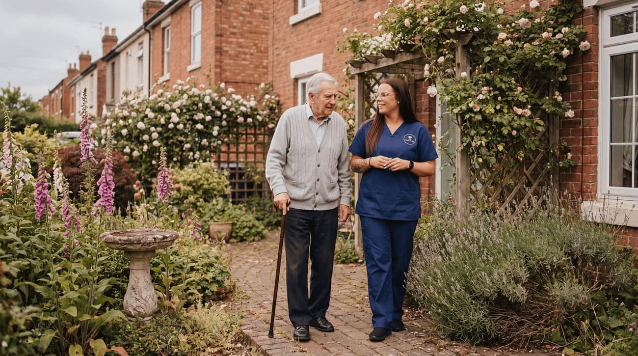 Carer taking a walk with a dementia client